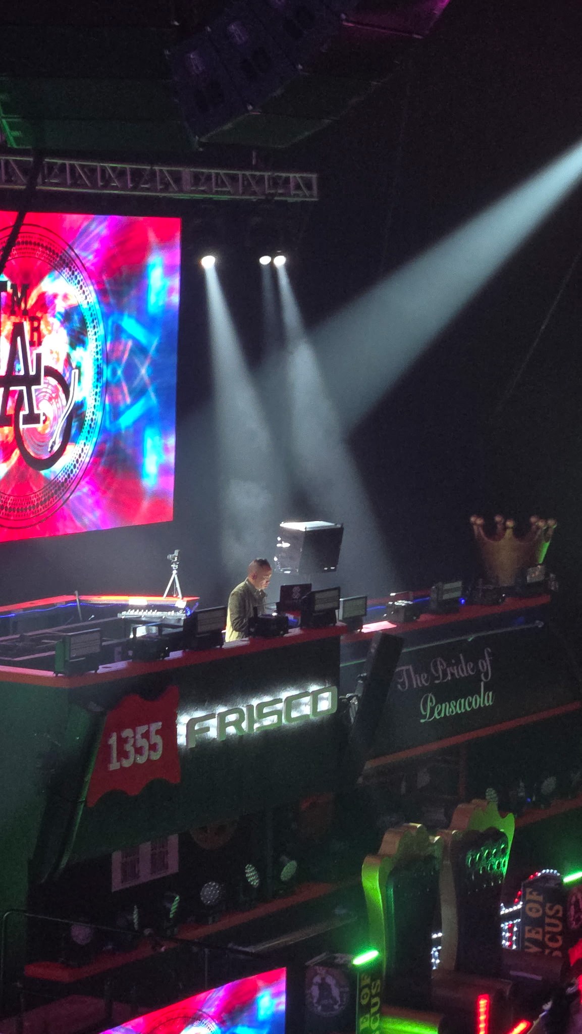DJ booth on the Frisco float at the Priscus Ball