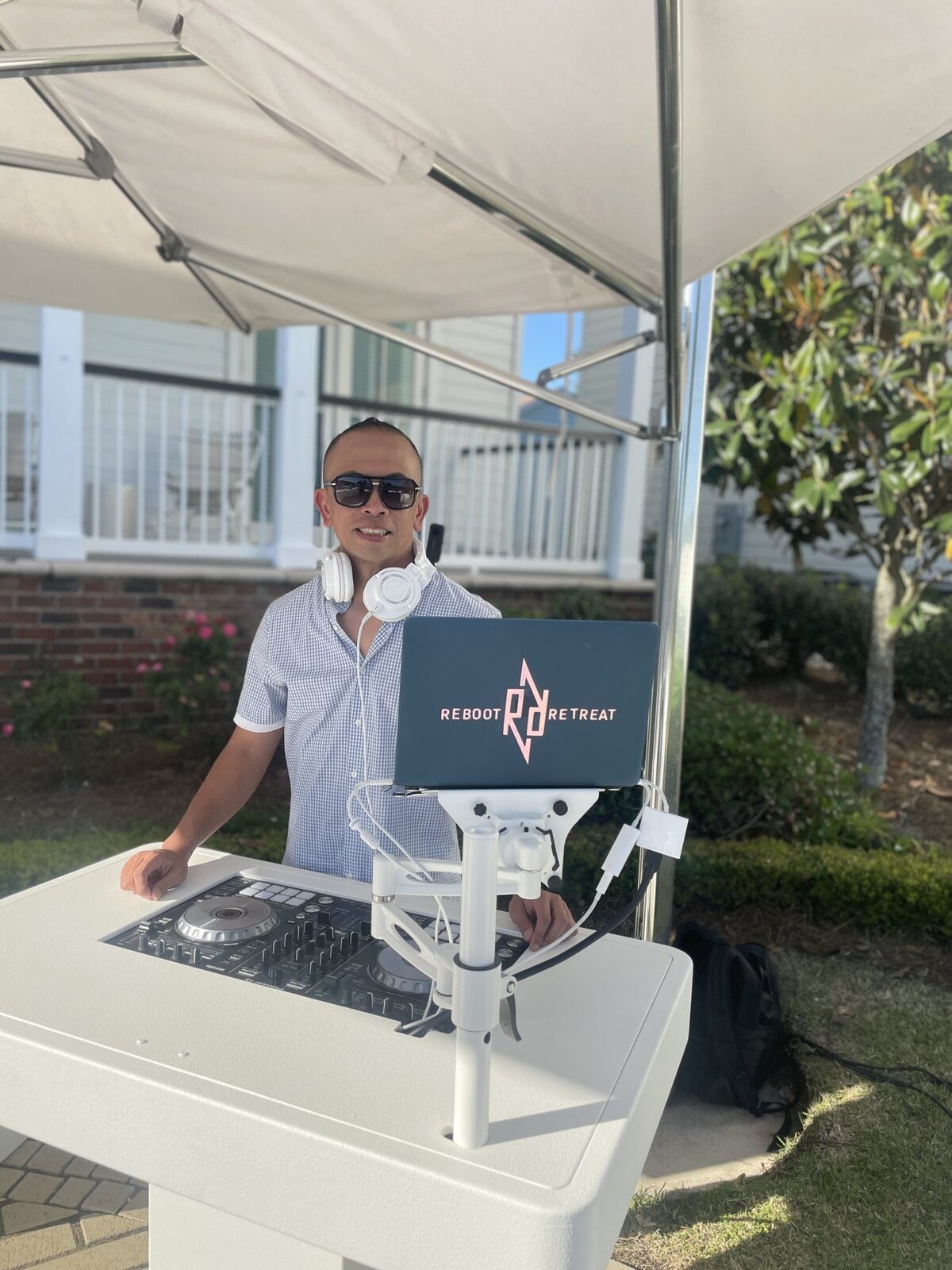 Outdoor DJ setup at a private dinner